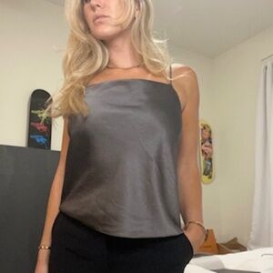 Alice and Olivia satin grey tank top